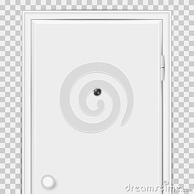 Closed white door with door peephole close-up isolated on transparent background Vector Illustration