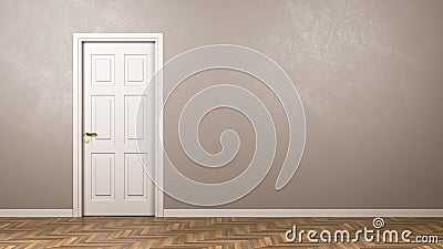 Closed White Door in the Room with Copyspace Stock Photo