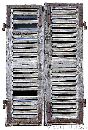 Closed window with old wood shutters Stock Photo