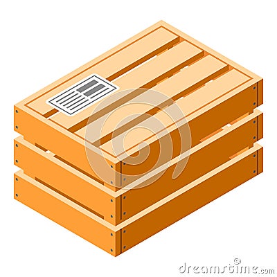 Closed wood crate icon, isometric style Vector Illustration