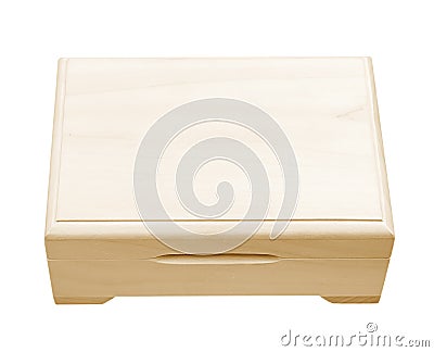 Closed wooden box isolated on white. Stock Photo