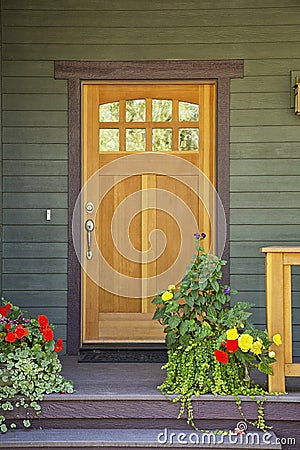 Closed wooden door of a home Stock Photo