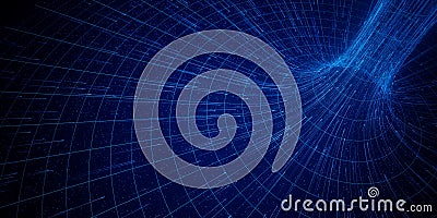 Closeup of abstract data flow in cyber wormhole. Quantum computing information vortex. Digital singularity. Stock Photo