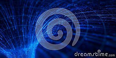 Closeup of abstract data flow in cyber wormhole. Quantum computing information vortex. Digital singularity. Stock Photo