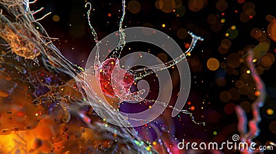 A closeup of an activated microglial cell engulfing and breaking down cellular debris a key function in the brains Stock Photo