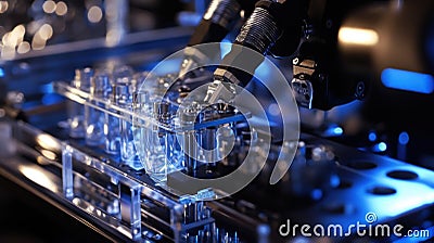 A closeup of an advanced robotic arm assembling products with precision designed to minimize energy use during the Stock Photo