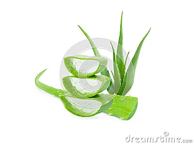 Closeup aloe vera cube gel in wooden isolated on white background, Skin care and spa beauty concept Stock Photo