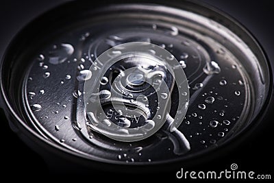 Closeup aluminum drink can with water drops Stock Photo