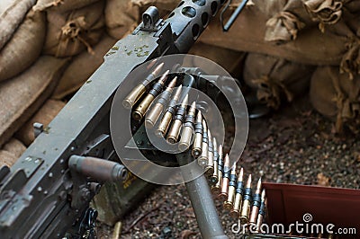 american machine gun during the world war two reconstitution Stock Photo