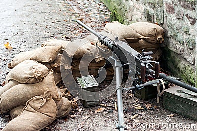 american machine gun during the world war two reconstitution for the 75 th anniversary of the liberation of Alsace in Stock Photo