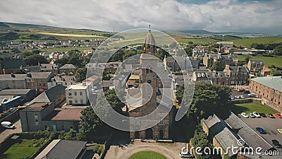 Closeup ancient church at Europe town aerial. Historical architecture attraction at Scotland Stock Photo