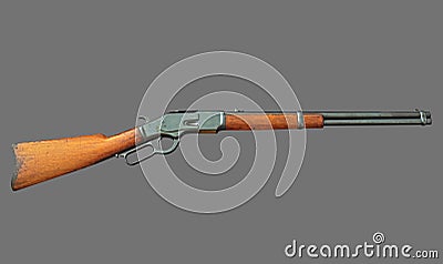 Closeup Antique Rifle on Gray Background, Clipping Path Stock Photo