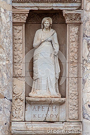 Closeup of Arete statue in the Celsus Library in Ephesus Stock Photo