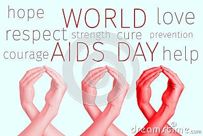 Red awareness ribbons and text world aids day Stock Photo