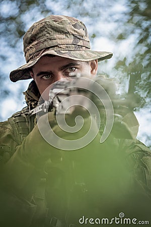 Closeup of army sniper Stock Photo