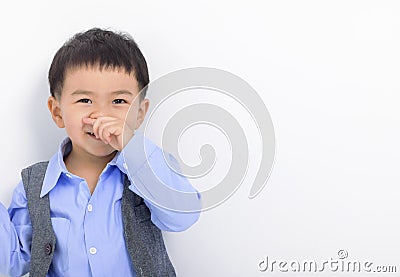 Closeup asian Little boy face on white background Stock Photo