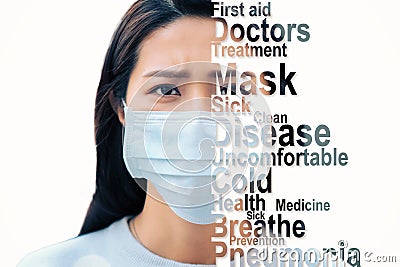 Closeup asian woman face wearing protection mask to prevent germ, virus concepts Stock Photo