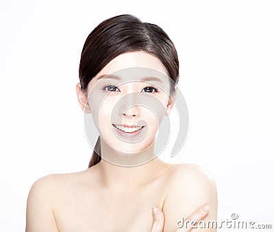 Closeup asian young beauty with clean fresh skin Stock Photo