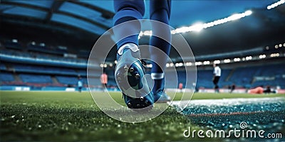 Closeup of athletes feet soccer stadium Stock Photo