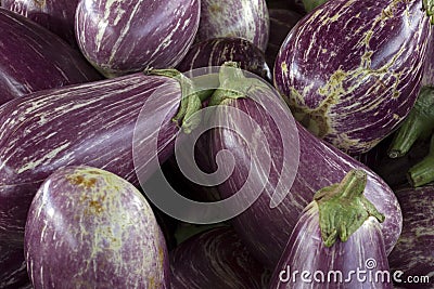 Closeup of aubergine heap Stock Photo