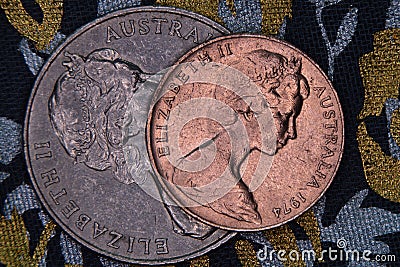 Closeup of an Australian 2 and 20 cent coin. Editorial Stock Photo