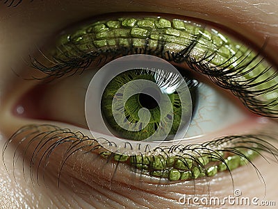 Closeup of Avocado Green Eye with Target Rings - AI Generated Stock Photo