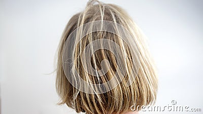 Closeup of back of head with uncombed blond hair Stock Photo