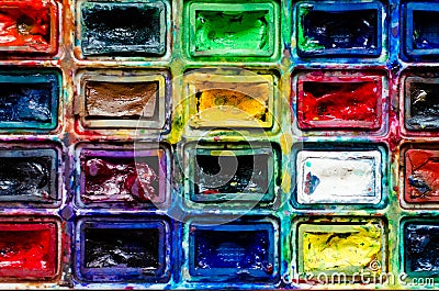 Artist paint brushes and watercolor paintbox Stock Photo
