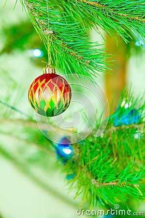 Closeup bauble Christmas tree ornament decoration. Stock Photo