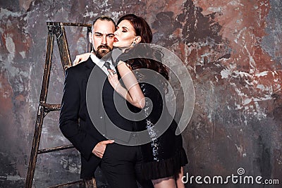 Closeup bearded blonde businessman and foxy woman standing near Stock Photo