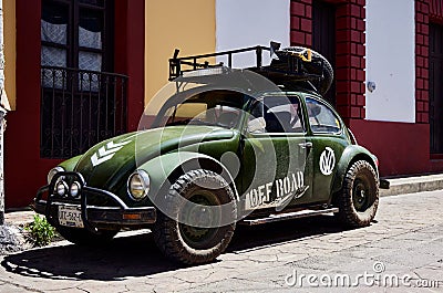 Closeup of a beautiful classic offroad Volkswagen Kaefer on a street in San Cristobal Editorial Stock Photo