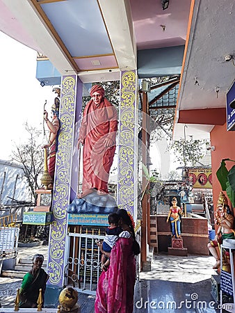 Closeup of beautiful Jodi Veerabhadra Swamy Temple and Shivakumara Swamiji, Jagadguru Veera Gangadhara Rajadeshi Kendra Swamiji Editorial Stock Photo