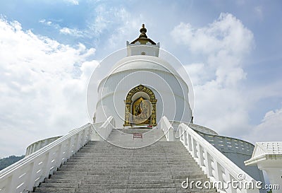 Closeup of beautiful Shanti stupa Stock Photo