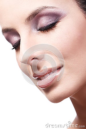 Closeup beauty portrait of young woman eyes closed Stock Photo