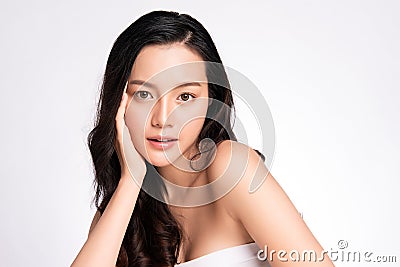 Closeup Beauty Woman face Portrait, Beautiful Young Asian Woman with Clean Fresh Healthy Skin, Facial treatment. Cosmetology, Stock Photo