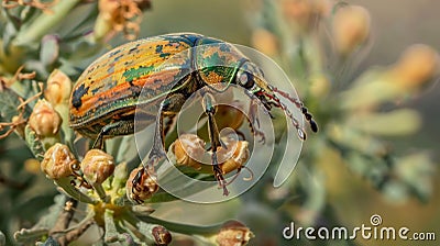 A closeup of a beetle clinging to a wilted flower a testament to the tenacity of insect life during droughts Stock Photo