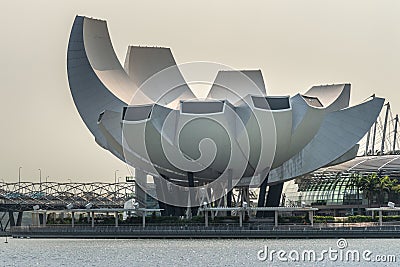 Closeup of beige lotus or shell shaped ArtScience museum in Singapore Editorial Stock Photo