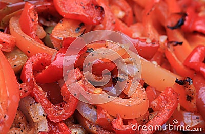 Closeup of bell pepper trio Stock Photo