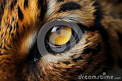 Closeup of bengal tiger yellow eye. Generative AI Stock Photo