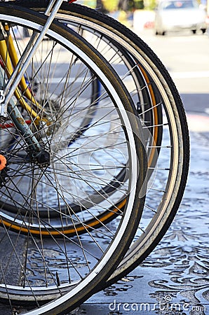 Bicycle wheels, detail Stock Photo