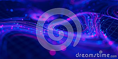 Closeup of Big data swirl patterns in futuristic cyberspace. Whirl flow of data in quantum digital network. Neon qubit Stock Photo