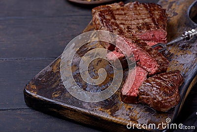 Closeup medium rare grilled steak Stock Photo