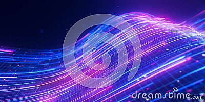 Closeup of bigdata light speed flow. Abstract digital data stream of quantum computing. Cyberspace of qubit trail waves Stock Photo