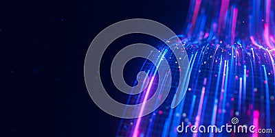 Closeup of bigdata light speed flow. Abstract digital data stream of quantum computing. Cyberspace of qubit trail waves Stock Photo