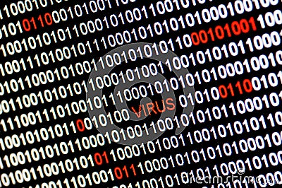 Closeup of binary code infected by virus. Stock Photo