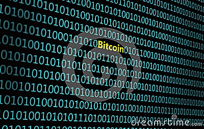 Closeup of binary code, with the inscription `Bitcoin` Stock Photo