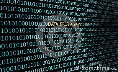 Closeup of binary code, with the inscription `data protection` Stock Photo