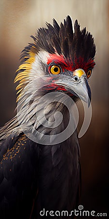 Closeup Bird Prey Saturated Colors Portrait Red Cap Masai Sleek Yellow Eyes Handsome Stunning Unusually Unique Beauty Forest Gog Stock Photo