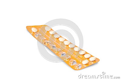 Closeup of birth control pills in a partly used blister pack Stock Photo