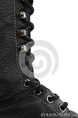 Closeup of black leather boot Stock Photo